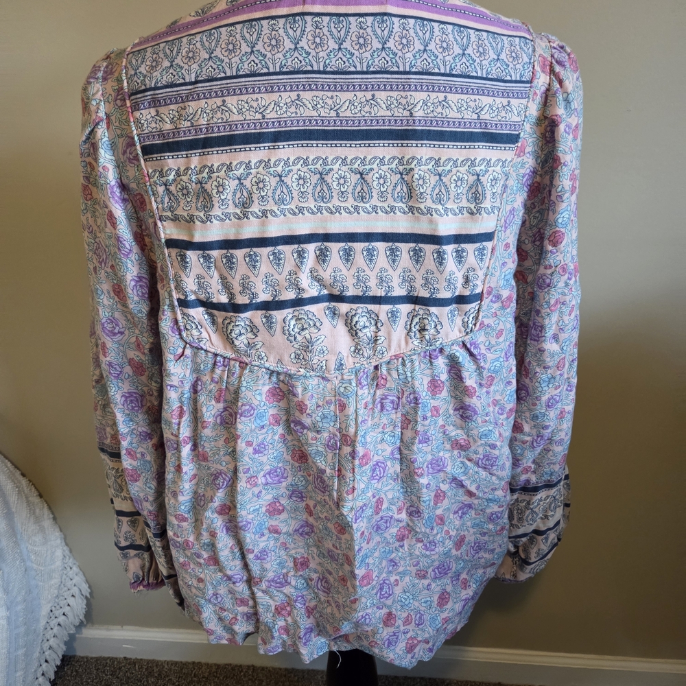 Lucky Brand Pastel Paisley Lace-Up Peasant Tunic - Picture 10 of 11